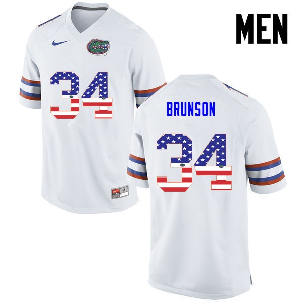 Florida Gators Men #34 Lacedrick Brunson College Football USA Flag Fashion White